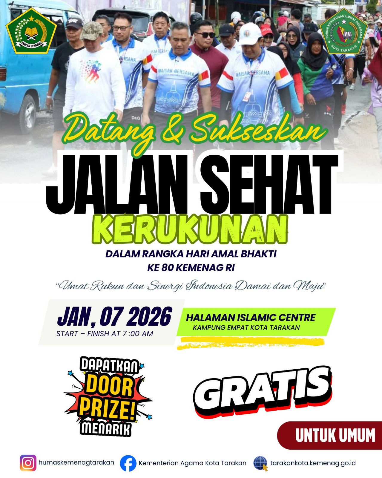 Jalan Sehat Kerukunan Umat Beragama Meriahkan Hari Amal Bhakti ke-80 Kemenag RI di Tarakan